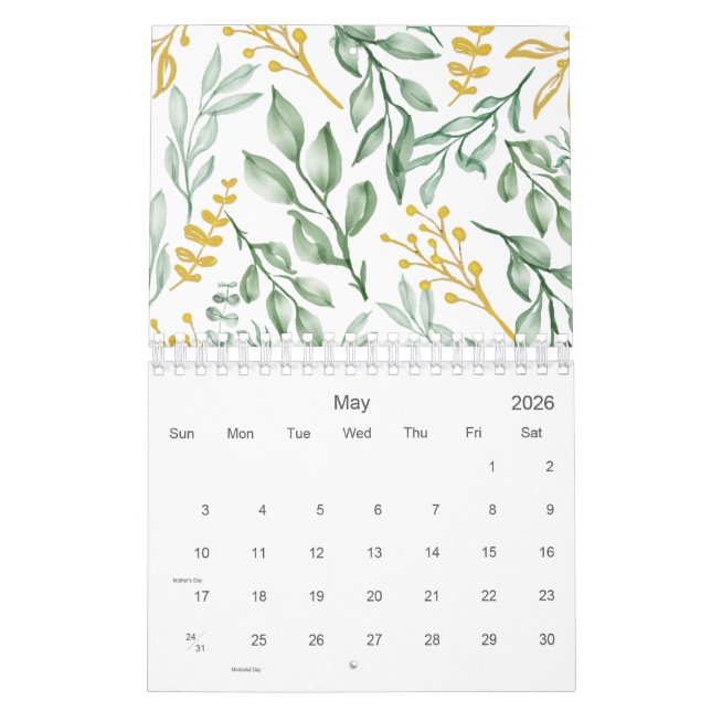 Grüne Blätter & goldgelbe Blüte 2026 Kalender (Mai 2026)