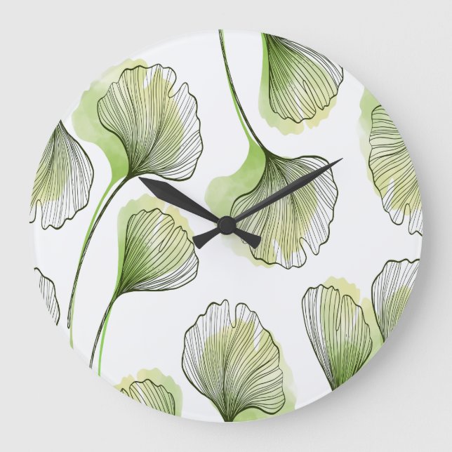 Grüne Blätter Große Wanduhr (Vorderseite)