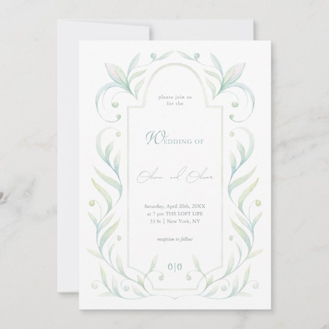 Grüne Blätter Hochzeit Einladung (Vorderseite)