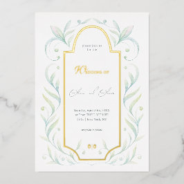 Grüne Blätter Hochzeit Folieneinladung