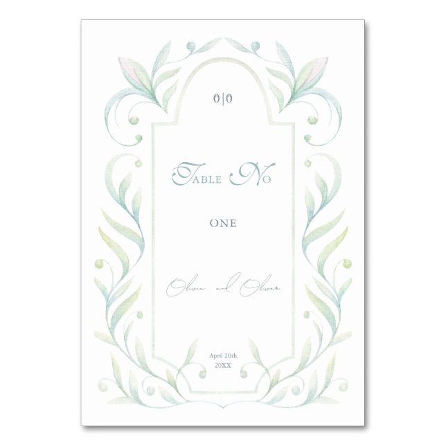 Grüne Blätter Hochzeit Tischnummer (Vorderseite)