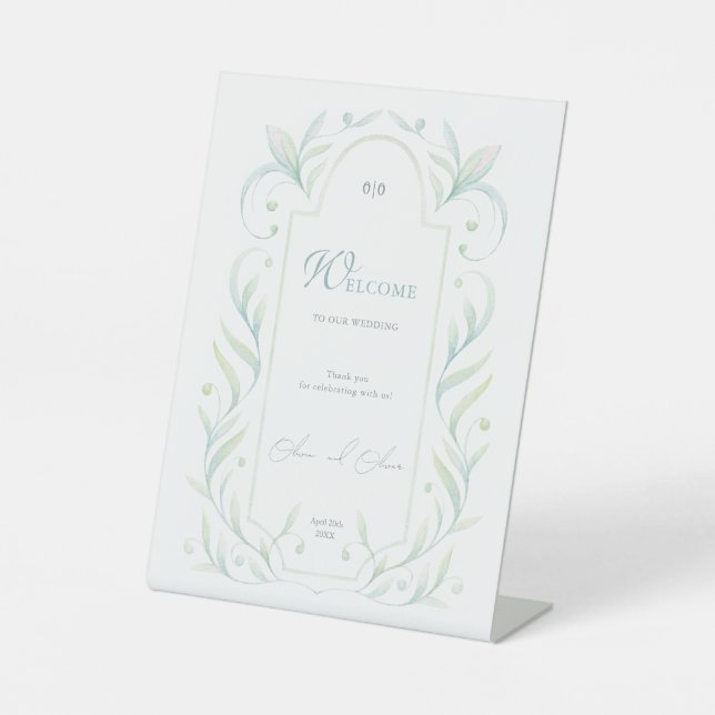Grüne Blätter Hochzeitsempfang Sockelschild (Vorderseite)