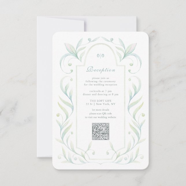 Grüne Blätter Hochzeitsempfangskarte Einladung (Vorderseite)