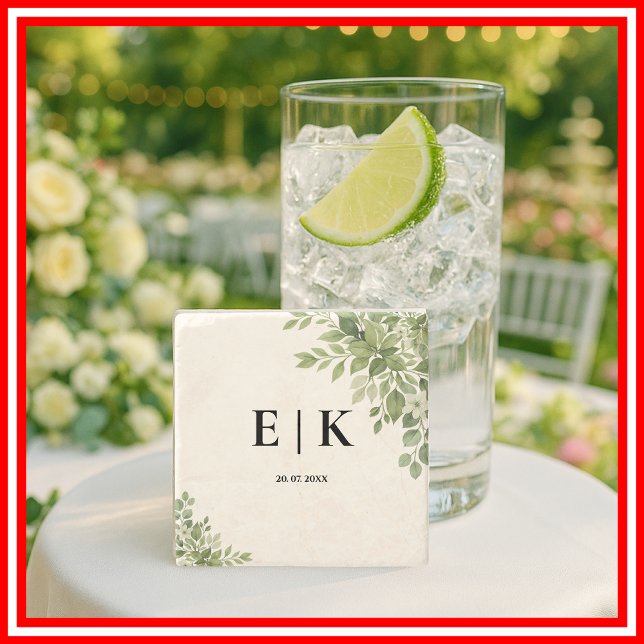 Grüne Blätter Hochzeitsfeier Steinuntersetzer (Von Creator hochgeladen)