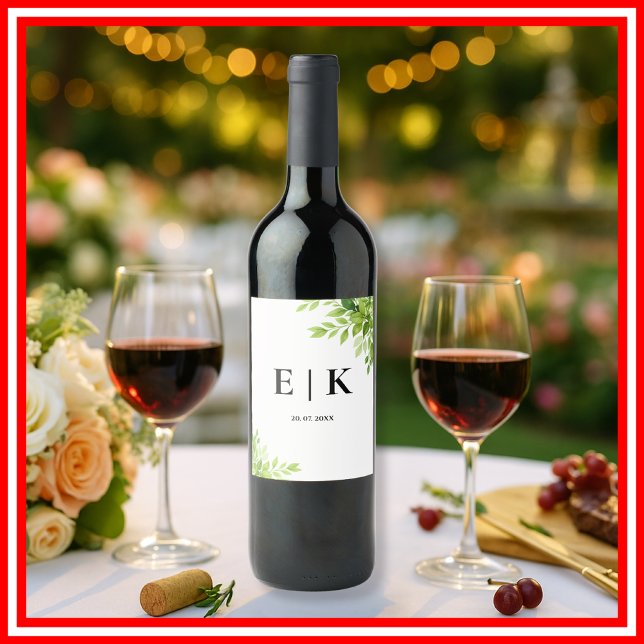 Grüne Blätter Hochzeitsfeier Weinetikett (Von Creator hochgeladen)