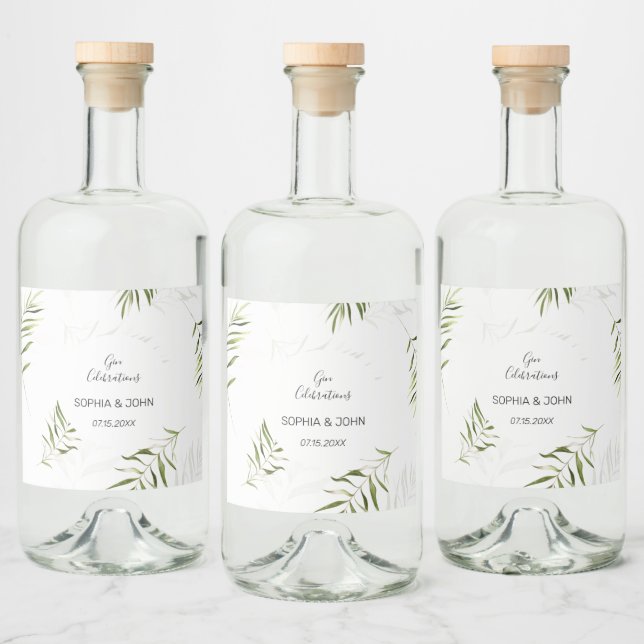 Grüne Blätter Hochzeitsflasche Alkoholflaschenetikett (Flaschen)
