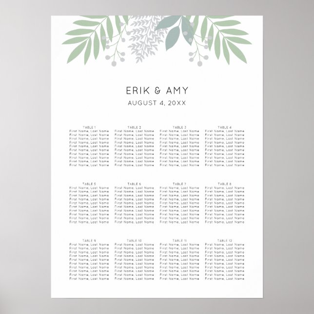 Grüne Blätter Hochzeitstabelle Poster (Vorne)