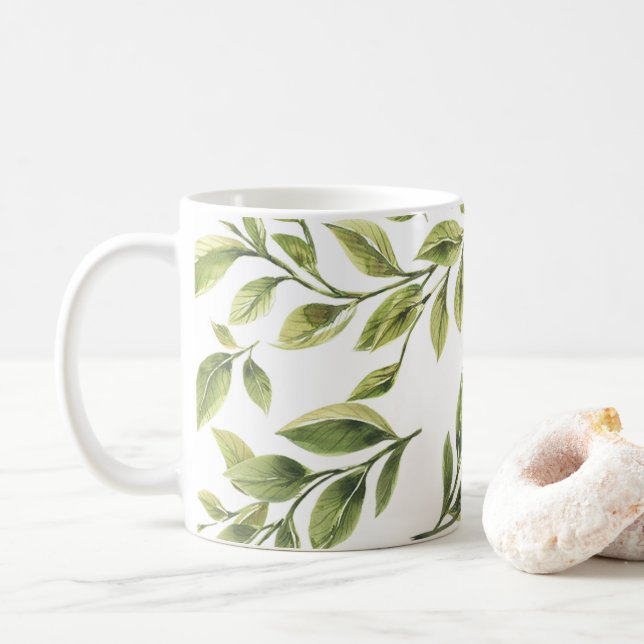 Grüne Blätter im Springtime Kaffeetasse (Mit Donut)