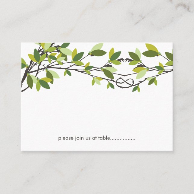 Grüne Blätter Knotted Liebe Trees Summer Wedding Platzkarte (Vorderseite)