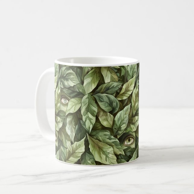 Grüne Blätter Koboldaugen Kaffeetasse (Vorderseite Links)