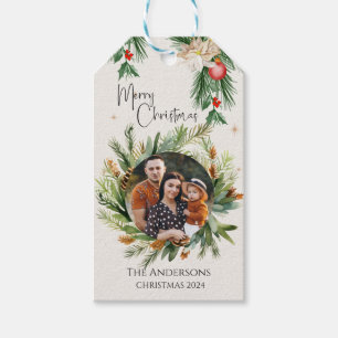 Grüne Blätter Laub Familie Foto Frohe Weihnachten Geschenkanhänger