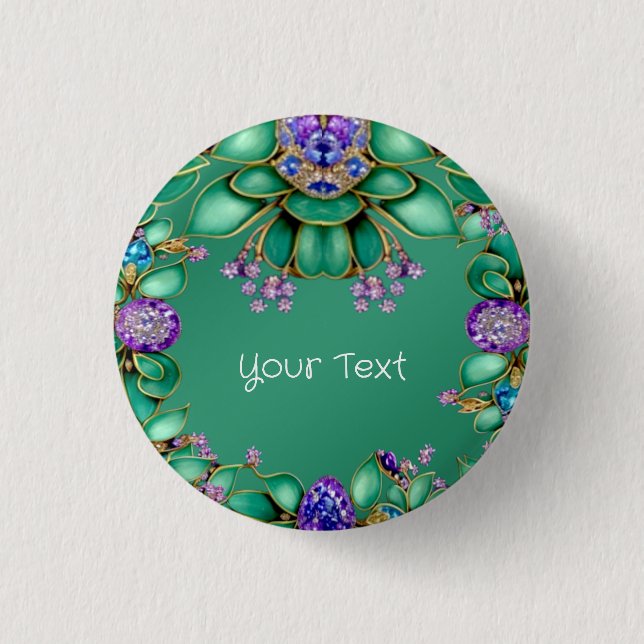 Grüne Blätter Lila Edelsteine Pinback-Taste Button (Vorderseite)