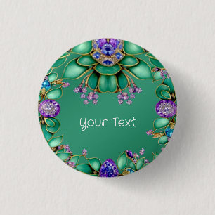 Grüne Blätter Lila Edelsteine Pinback-Taste Button