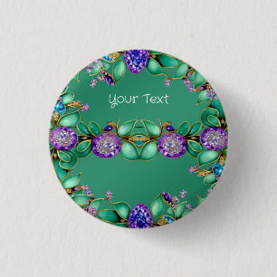 Grüne Blätter Lila Edelsteine Pinback-Taste Button