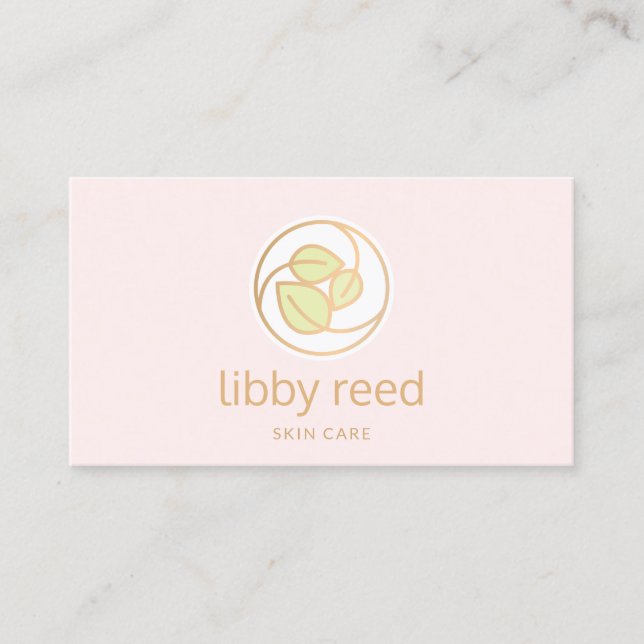 Grüne Blätter Logo Rosa Schönheit Wellness-Center Visitenkarte (Vorderseite)