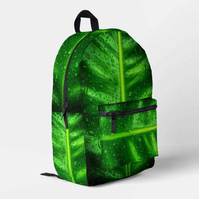 Grüne Blätter mit Ruin Drops-Backpack Bedruckter Rucksack (Rückseitige Ecke links)