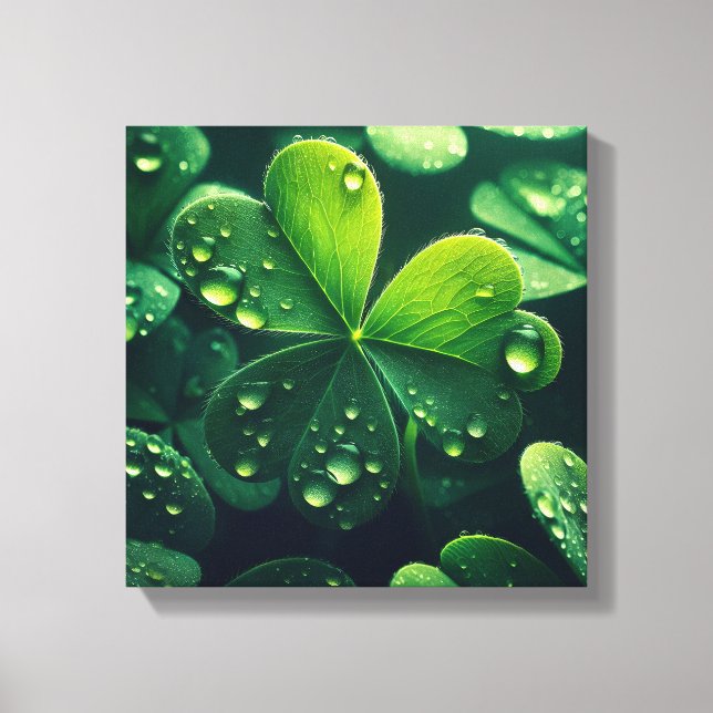 Grüne Blätter mit Wassertropfen - Leinwanddruck (Vorderseite)