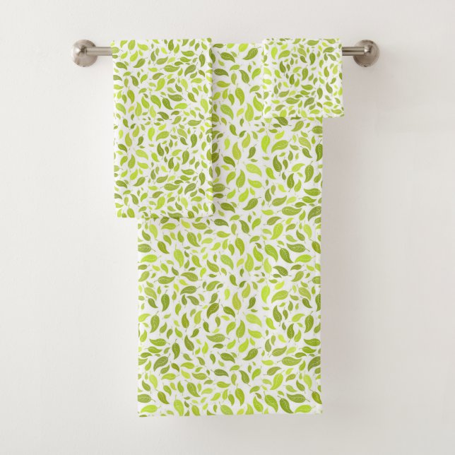 Grüne Blätter Naturdruck, Pflanze Leaf Muster Badhandtuch Set (Insitu)