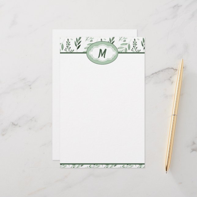 Grüne Blätter personalisiert Briefpapier (Vorderseite/Rückseite Beispiel)