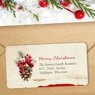 Grüne Blätter Pine Red Holly Berries Rücksendeadre Adressaufkleber