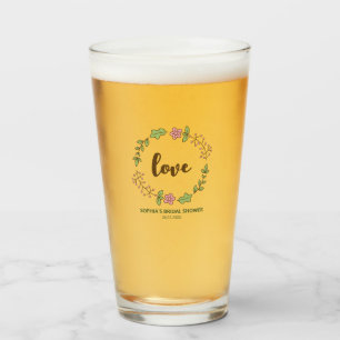 Grüne Blätter Rosa Blumen Brautparty Glas