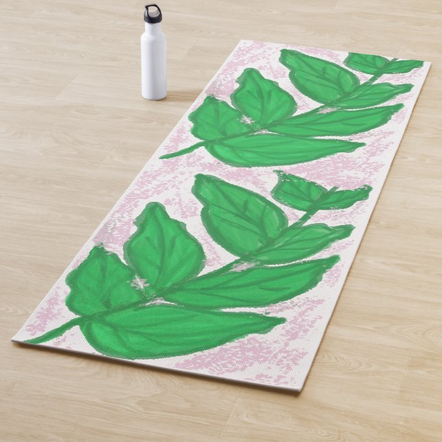 Grüne Blätter Rosa Wasserfarbe Yogamatte (Beispiel)