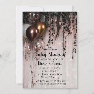Grüne Blätter Roségold Lichter & Efeu Baby Shower Einladung