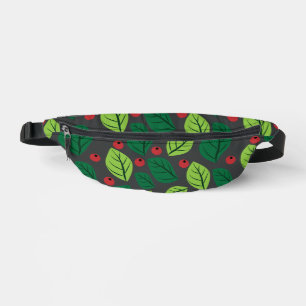 Grüne Blätter, rote Beeren, Muster aus Blättern Bauchtasche