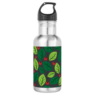 Grüne Blätter, rote Berries, Muster von Blätter Edelstahlflasche