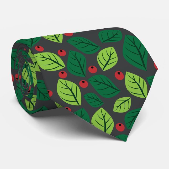 Grüne Blätter, rote Berries, Muster von Blätter Krawatte (Gerollt)