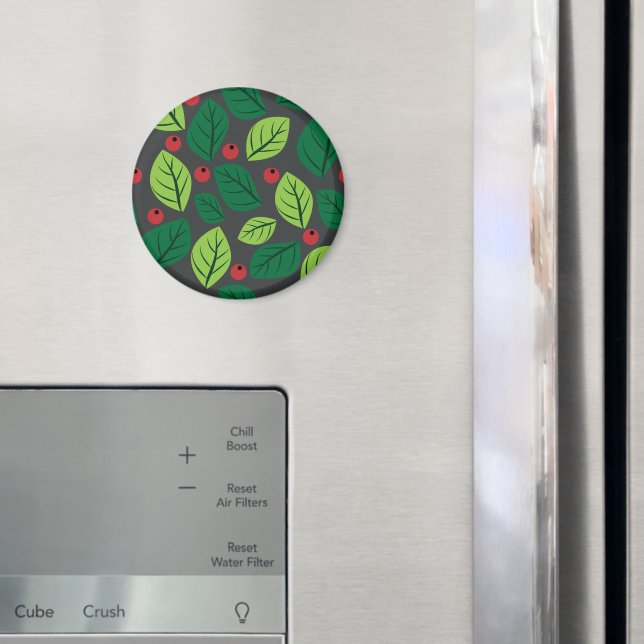 Grüne Blätter, rote Berries, Muster von Blätter Magnet (In Situ (Kühlschrank))