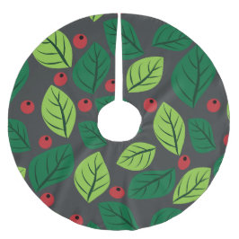 Grüne Blätter, rote Berries, Muster von Blätter Polyester Weihnachtsbaumdecke