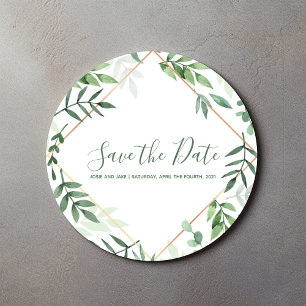 Grüne Blätter Save the Date Hochzeit im Garten Runder Aufkleber