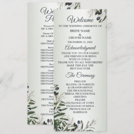 Grüne Blätter Schwarzes Olive Elegante Hochzeit Programm