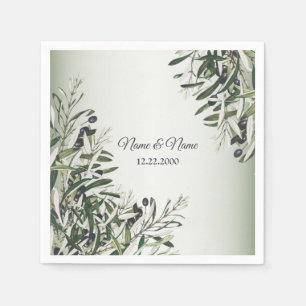 Grüne Blätter Schwarzes Olive Elegantes Hochzeitss Serviette