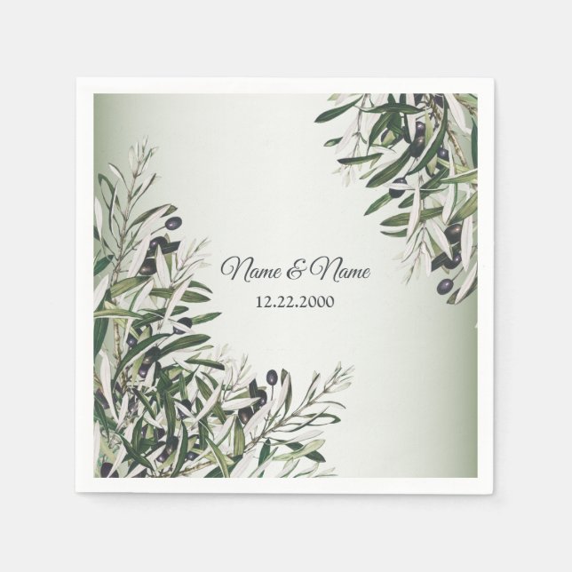 Grüne Blätter Schwarzes Olive Elegantes Hochzeitss Serviette (Vorderseite)