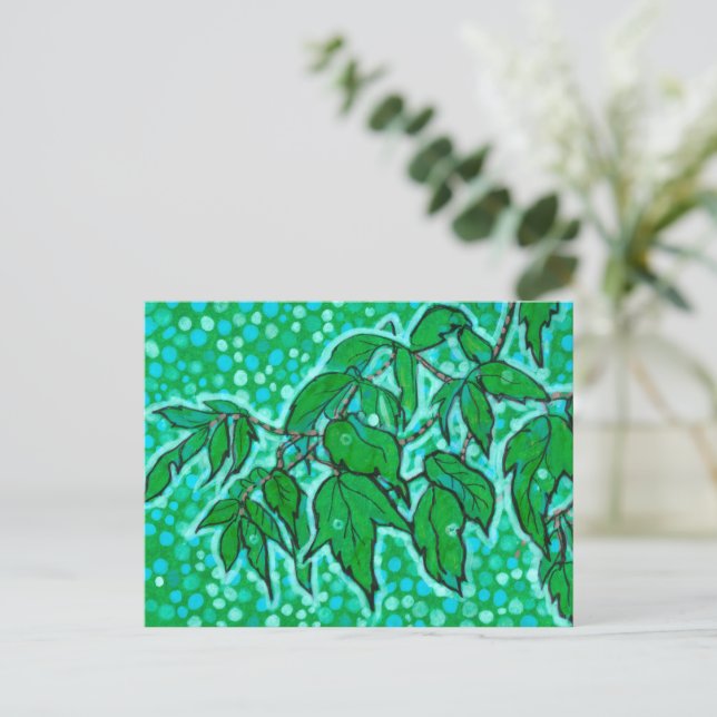 Grüne Blätter Sommer-Natur Blumenstrauch Postkarte (Stehend Vorderseite)