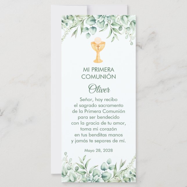 Grüne Blätter Spanisches Erste Kommune Lesezeichen (Vorderseite)