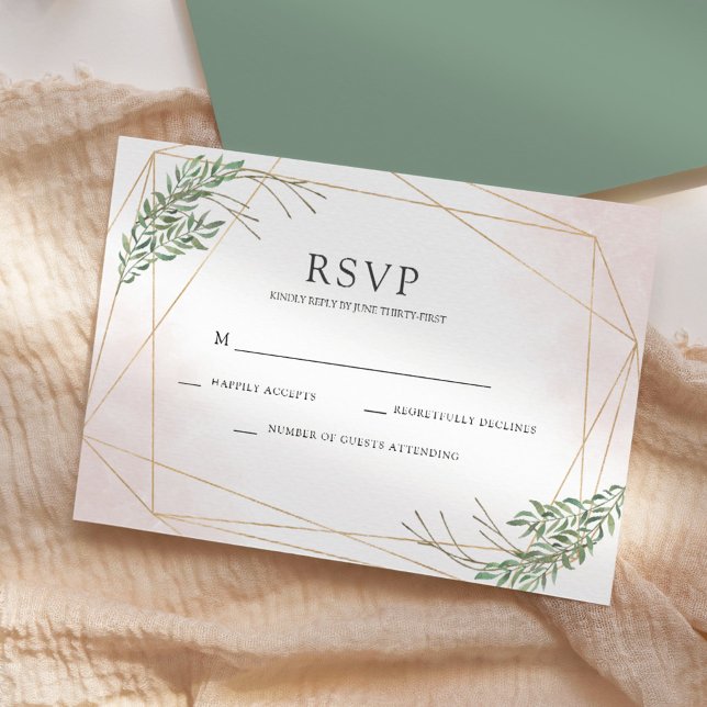 Grüne Blätter und Blush-Hochzeit-RSVP Einladung (Von Creator hochgeladen)