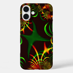 Grüne Blätter und gelbe, feuergefärbte Kurven iPhone 16 Plus Hülle