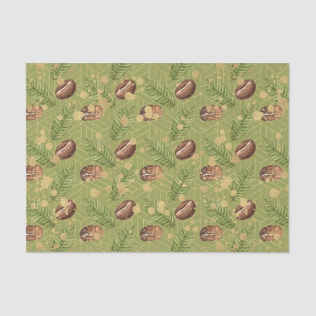 Grüne Blätter und Kaffeebohnen Seidenpapier (Vorderseite)