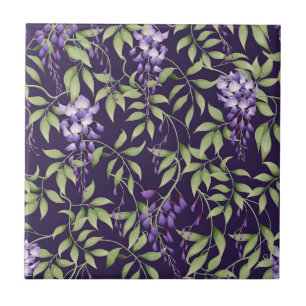 Grüne Blätter und Wisteria-Blumenmuster Fliese