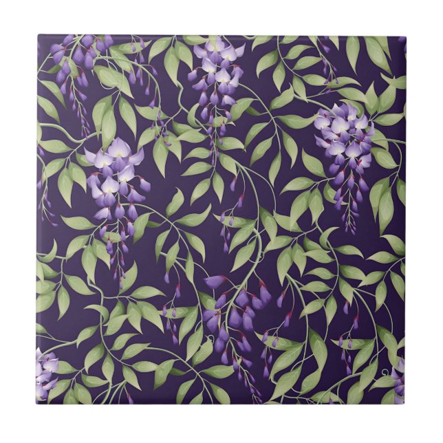 Grüne Blätter und Wisteria-Blumenmuster Fliese (Vorderseite)