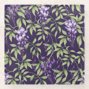 Grüne Blätter und Wisteria-Blumenmuster Glasuntersetzer