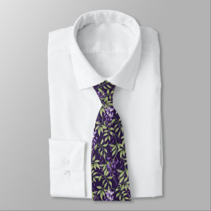 Grüne Blätter und Wisteria-Blumenmuster Krawatte