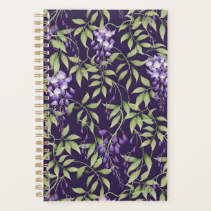 Grüne Blätter und Wisteria-Blumenmuster Planer