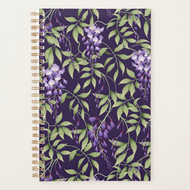 Grüne Blätter und Wisteria-Blumenmuster Planer (Vorderseite)