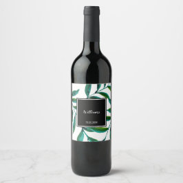 Grüne Blätter Wasserfarbe Handgestrichen auf Weiß Weinetikett