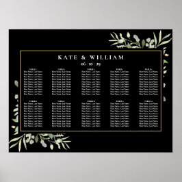 Grüne Blätter Wasserfarben Hochzeitstabelle Poster