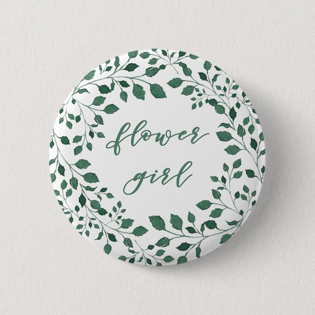 Grüne Blätter Wasserfarbenkranz | BLUME Button (Vorderseite)